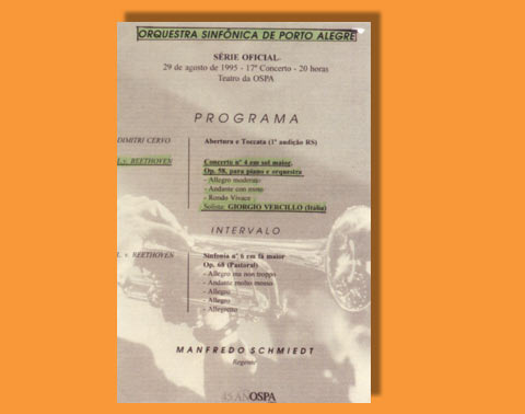 Concerto del 29 agosto 1995 con musiche di Cervo, Beethoven presso "Teatro OSPA - Porto Alegre"