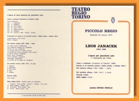 Concerto del 22 marzo 1977 con musiche di Janacek al Piccolo Regio di Torino