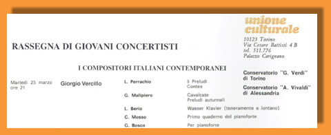 Concerto con musiche di Perrachio, Malipiero, Berio, Mosso, Bosco presso l'Unione Culturale di Torino