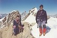 Mirko e Silvano sulla cima del Gemello del Breithorn Orientale; alle loro spalle le due cime del Breithorn Centrale e Orientale; tra le due cime il Cervino.