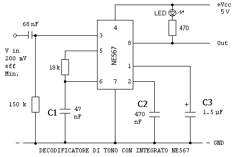 Scema del decodificatore di tono con integrato NE567