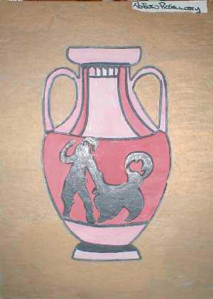 Rielaborazione di vaso greco rosso con figure nere
