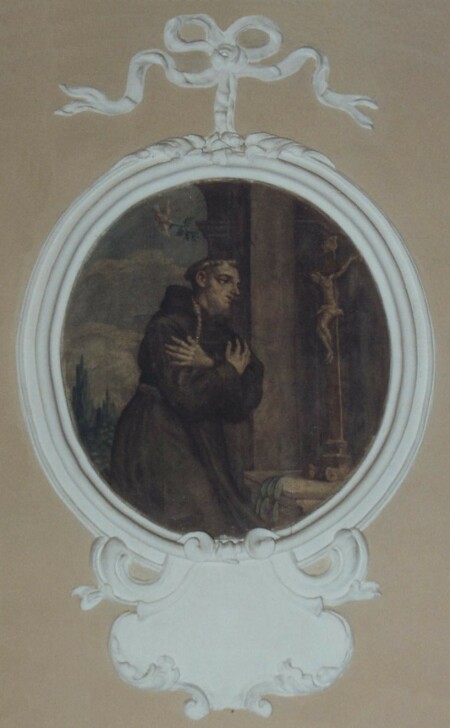 Affresco ovale raffigurante Santi e Personaggi Francescani, di Pietro Rubini