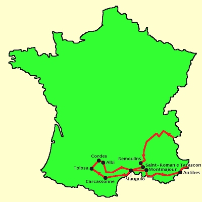 Mappa della Francia con il nostro itinerario