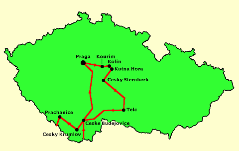 Mappa della Repubblica Ceca con il nostro itinerario