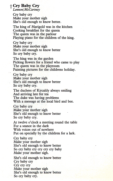 Cry Baby Cry lyrics