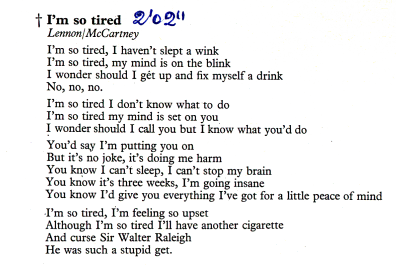 I'm so tired lyrics