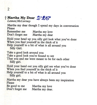 Martha My Dear lyrics