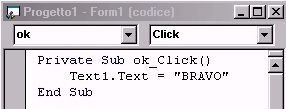 istruzione nella finestra di codice