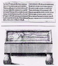 Il sarcofago e l'epitaffio di Beata Beatrice, da G. Brunacci, Della B. Beatrice d'Este vita antichissima ora la prima volta pubblicata, Padova 1767.