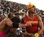 Hogan consola Bret Hart prima di combattere con Yokozuna.