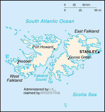 [Country map of Falkland Islands (Islas Malvinas)]