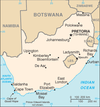 [Country map of South Africa]