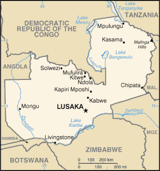 [Country map of Zambia]