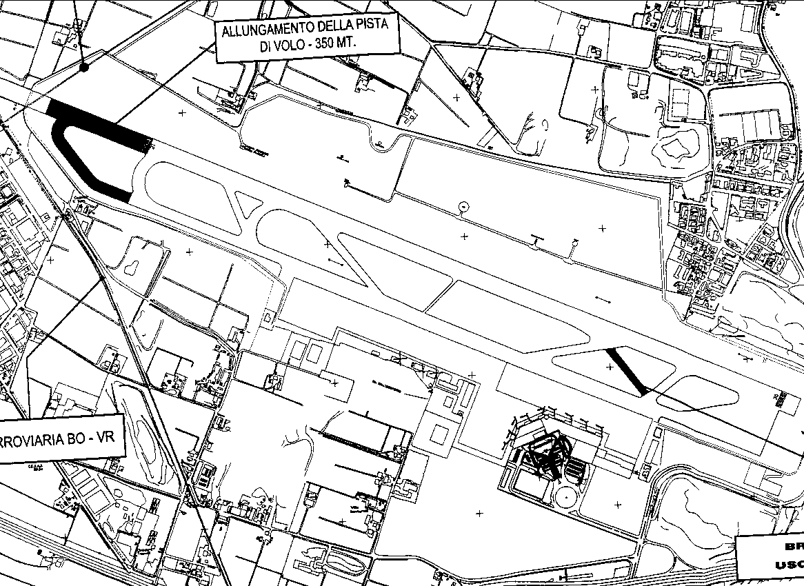 mappa allungamento pista aeroporto G.marconi di Bologna