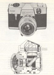 Modello di fotocamera a reflex monoculare con sistema di traguardazione a pentaprisma e diaframma automatico a scatto