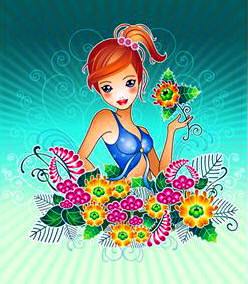 decorazioni,disegni,donne,estate,femmine,fiori,floreale,NVTOfficeClips,primavera,ragazze,raggi,stagionale,stagioni