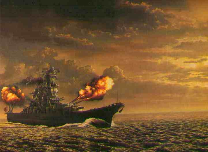 La corazzata Yamato in un quadro dell'epoca