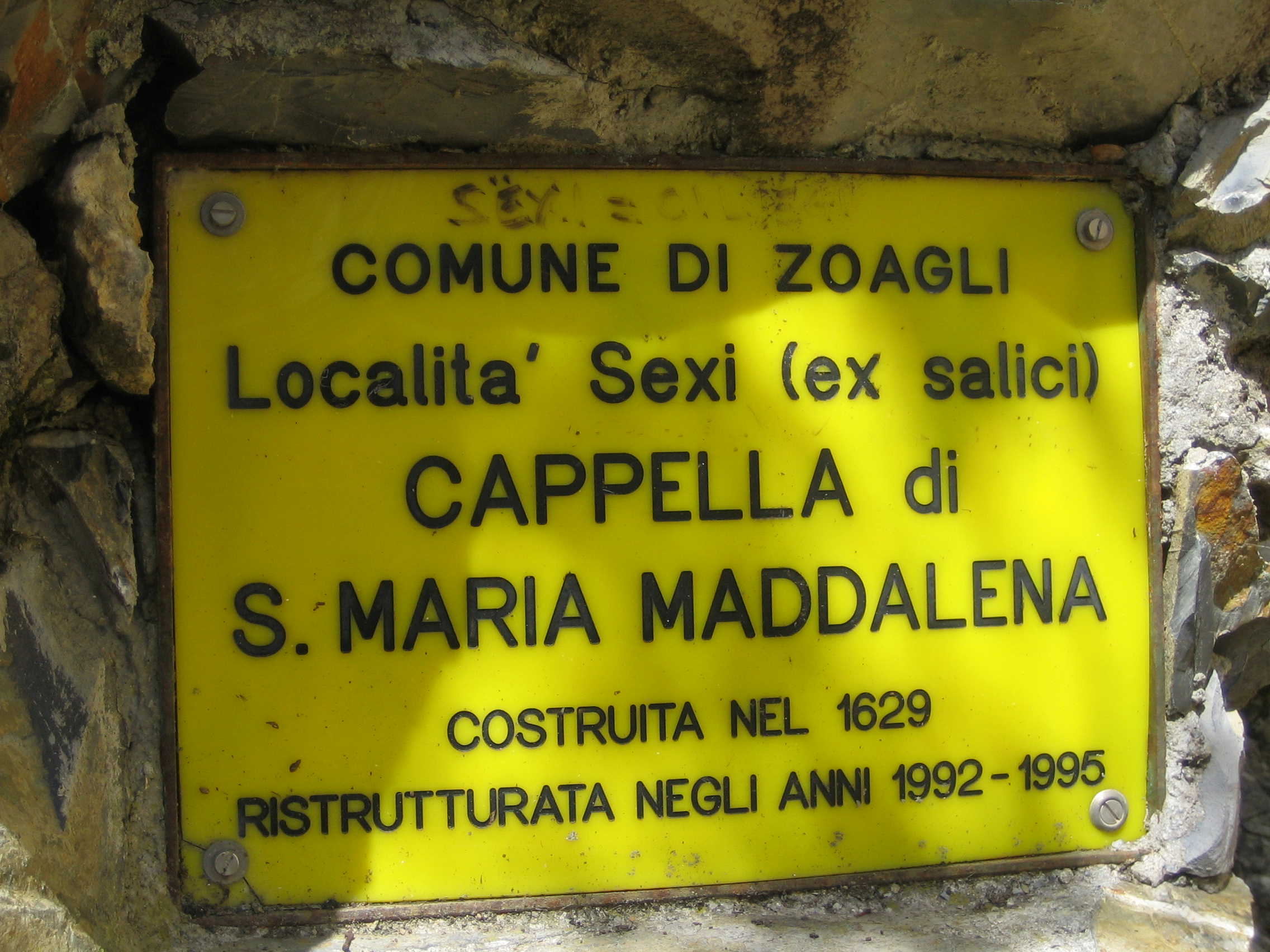 targa della cappella di S.Maria Maddalena