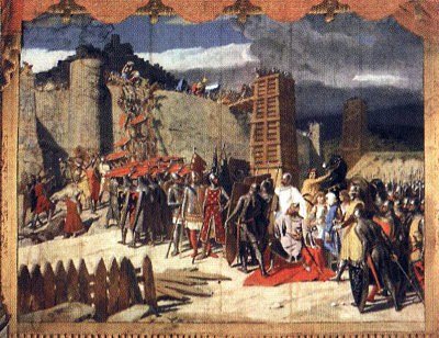 Federico II Barbarossa assedia Amelia, 1240 - Dipinto di Domenico Bruschi sul sipario del teatro amerino.