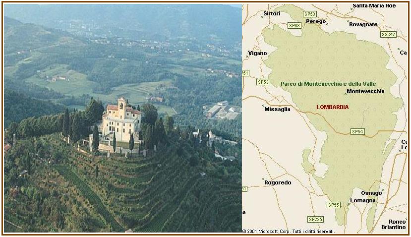 The Sanctuary of Montevecchia dominates the valley and map of the park