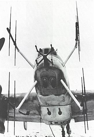 The Bf 110 G-4d nose with FuG 220 antennas and the underfuselage pack containing two MG 151guns
