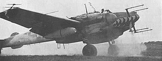 Bf 110 G-4d of NJG 4 with a sharkmouth of the ZG 76.