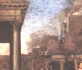le mura fumanti dell' antica Roma 
saccheggiata e distrutta