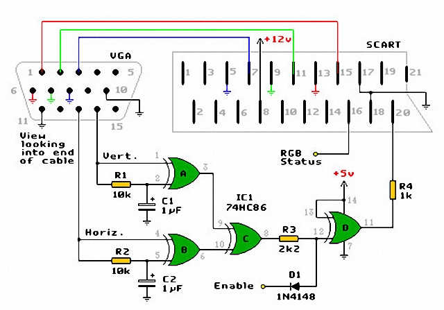 schema XOR con circuito TTL - vga scart guide