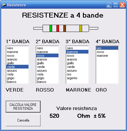 Schermata principale di Resistenze. Click to download